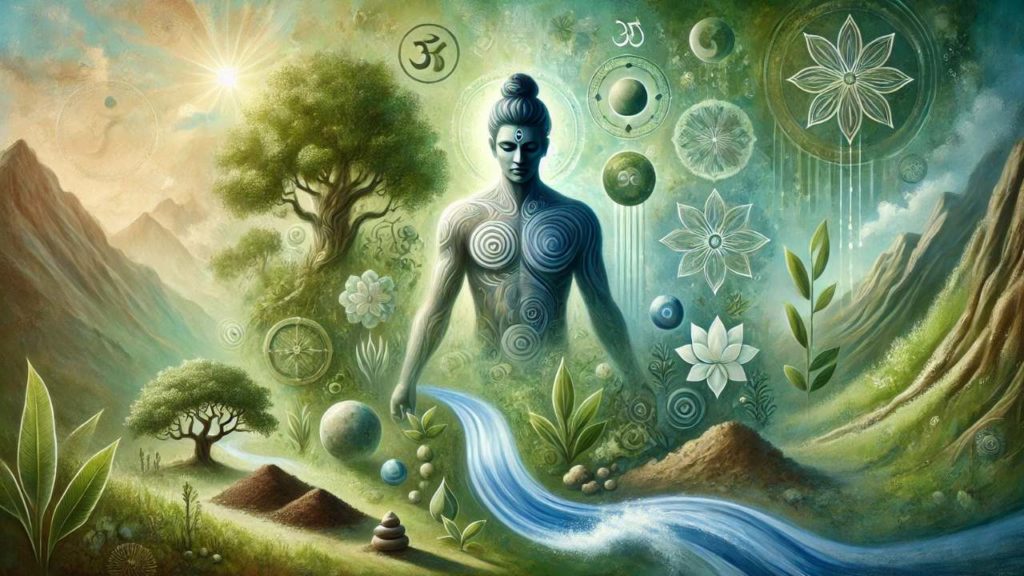 illustration artistique représentant Kapha, le dosha Ayurvédique associé à la structure, la stabilité et l'énergie nourrissante.