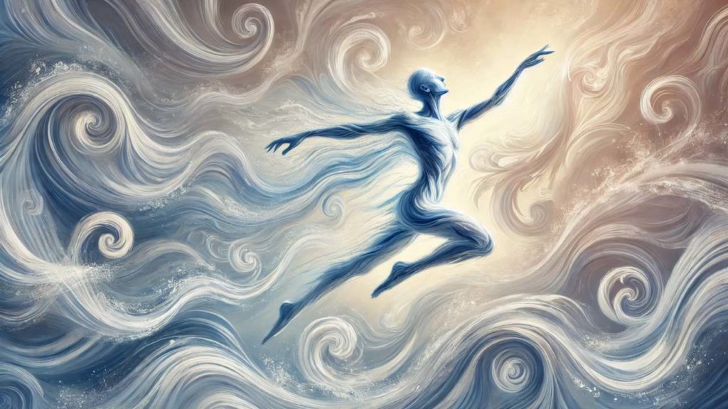 représentation artistique de Vata, symbolisant le mouvement, l'air et l'éther. Cette image capture l'énergie légère et fluide propre à ce dosha